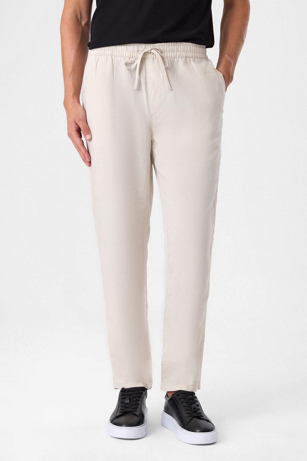 Beli Lastikli Rahat Kalıp Krem Jogger Pantolon