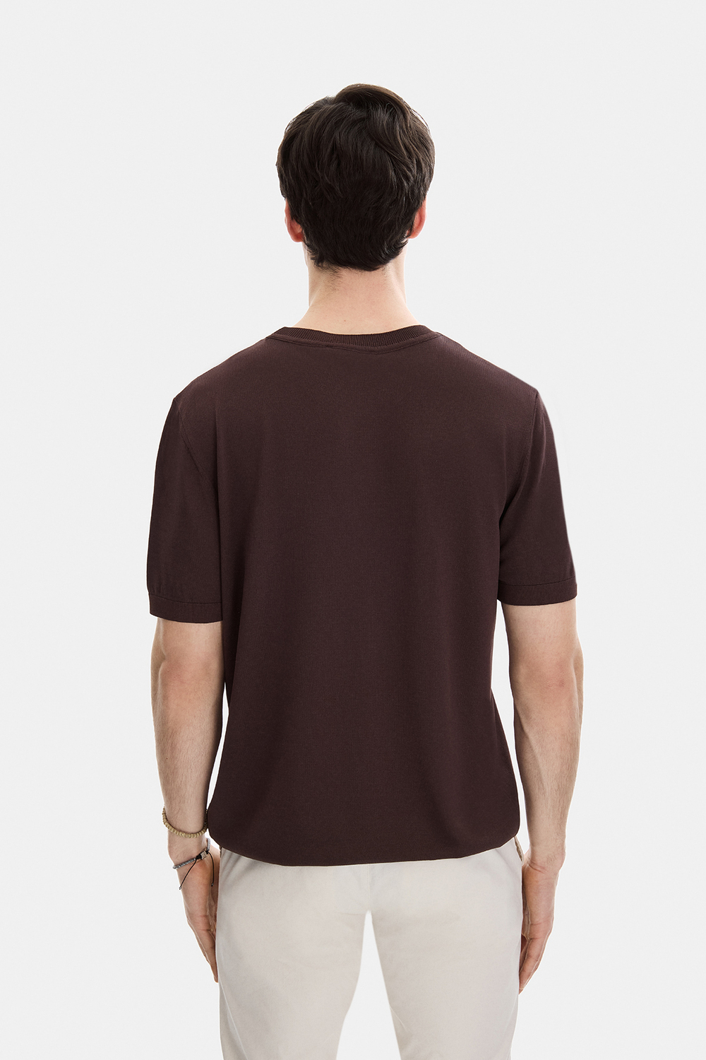 Kahve Regular Fit Bisiklet Yaka Triko Tişört