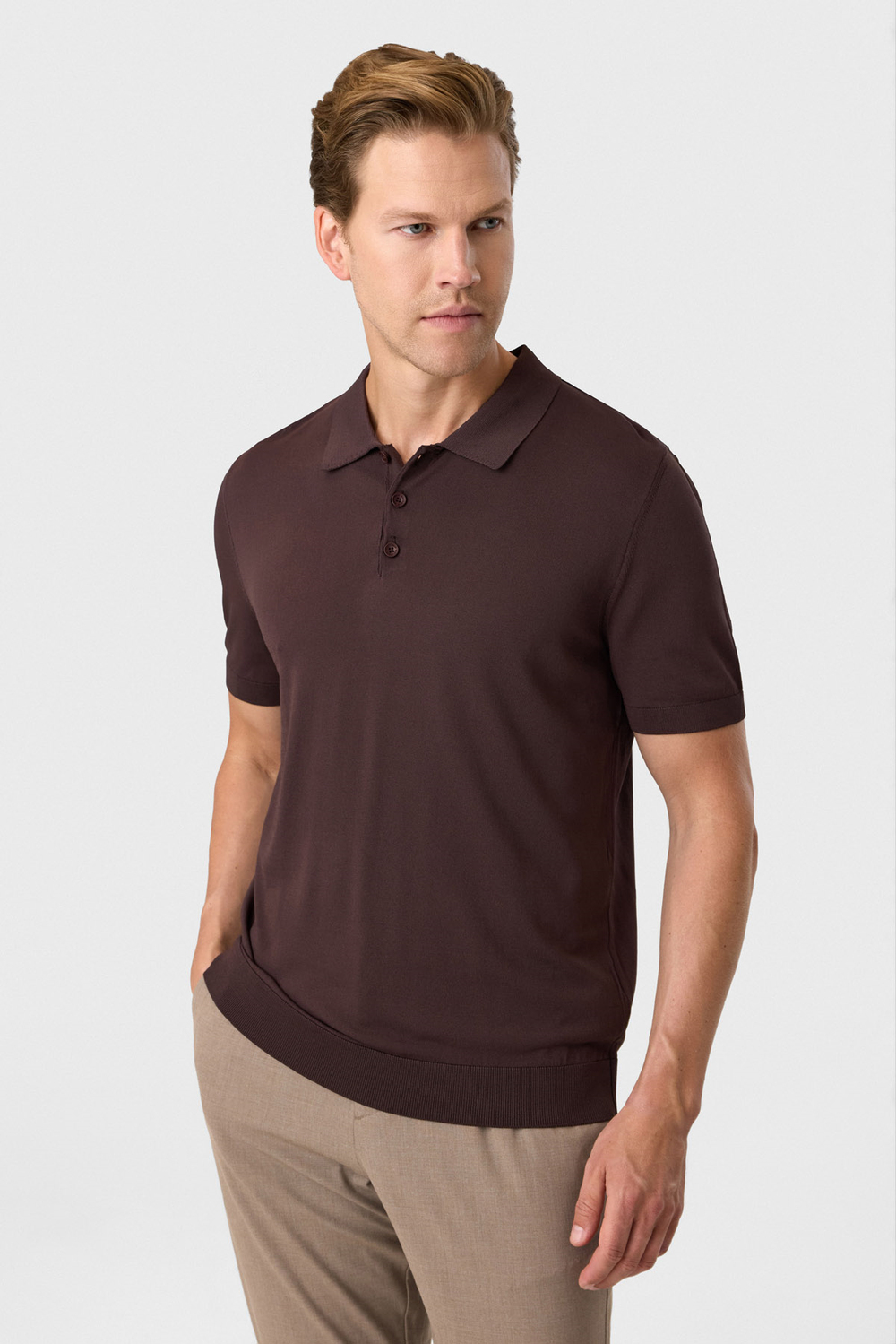 Kahve Regular Fit Polo Yaka Triko Tişört