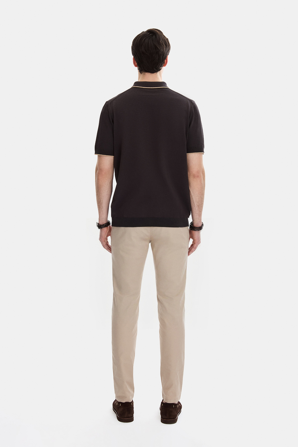 Kahverengi Regular Fit Fermuarlı Polo Yaka Triko