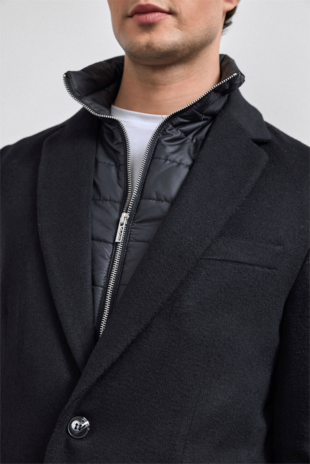 Siyah Regular Fit Kruvaze Kısa Kaban