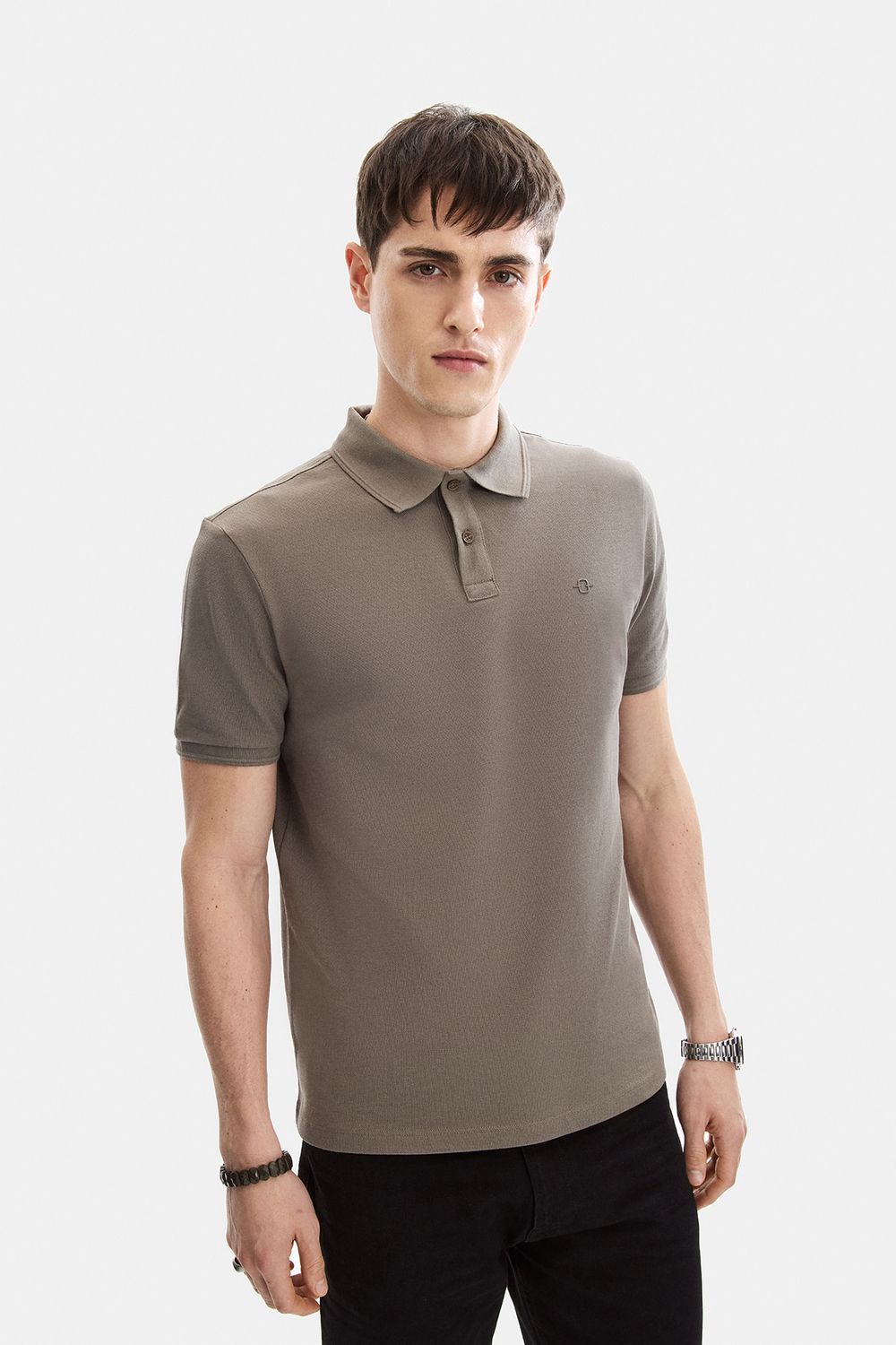 Koyu Vizon Regular Fit Polo Yaka Örme Tişört