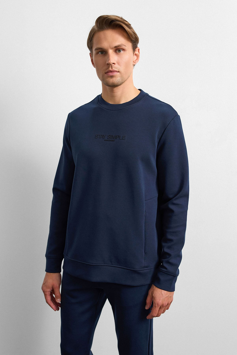 Lacivert Bisiklet Yaka Gizli Fermuarlı Sweatshirt