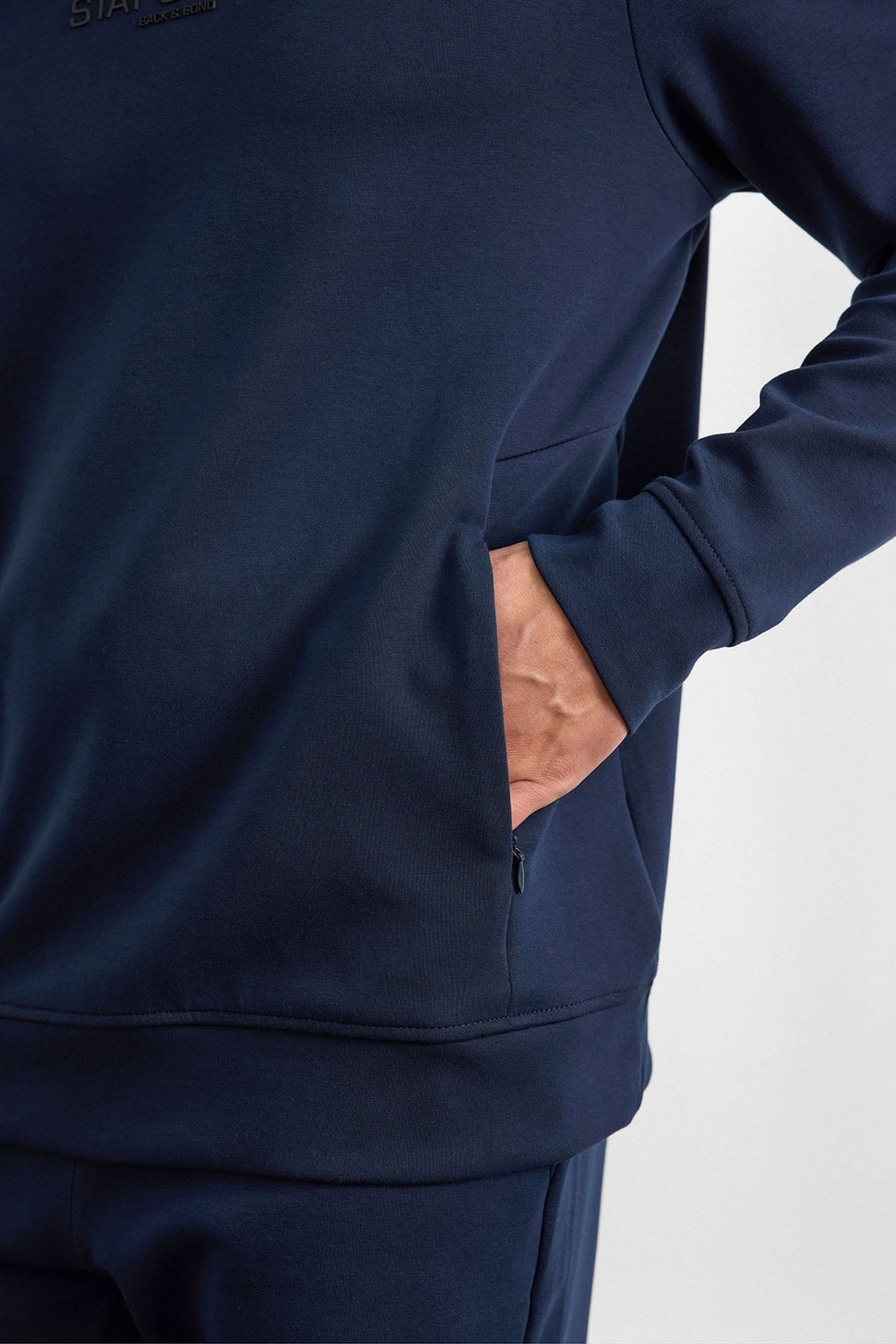 Lacivert Bisiklet Yaka Gizli Fermuarlı Sweatshirt