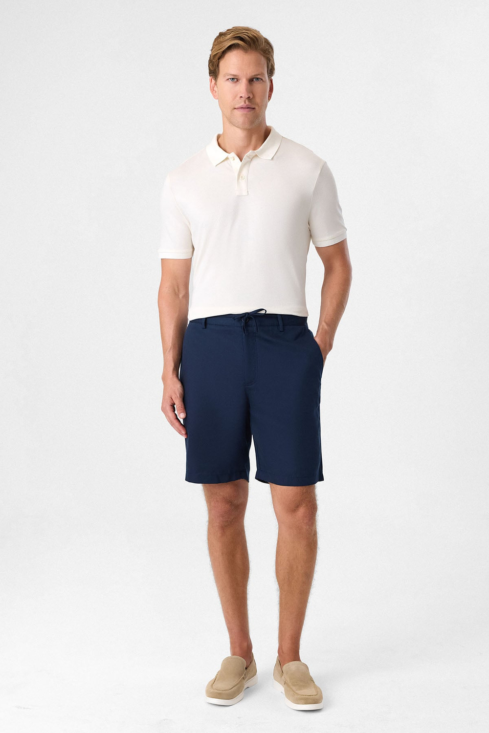Lacivert Regular Fit Keten Şort