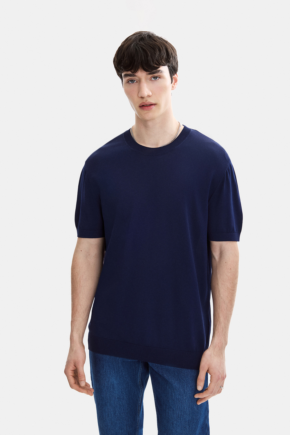 Lacivert Regular Fit Bisiklet Yaka Triko Tişört