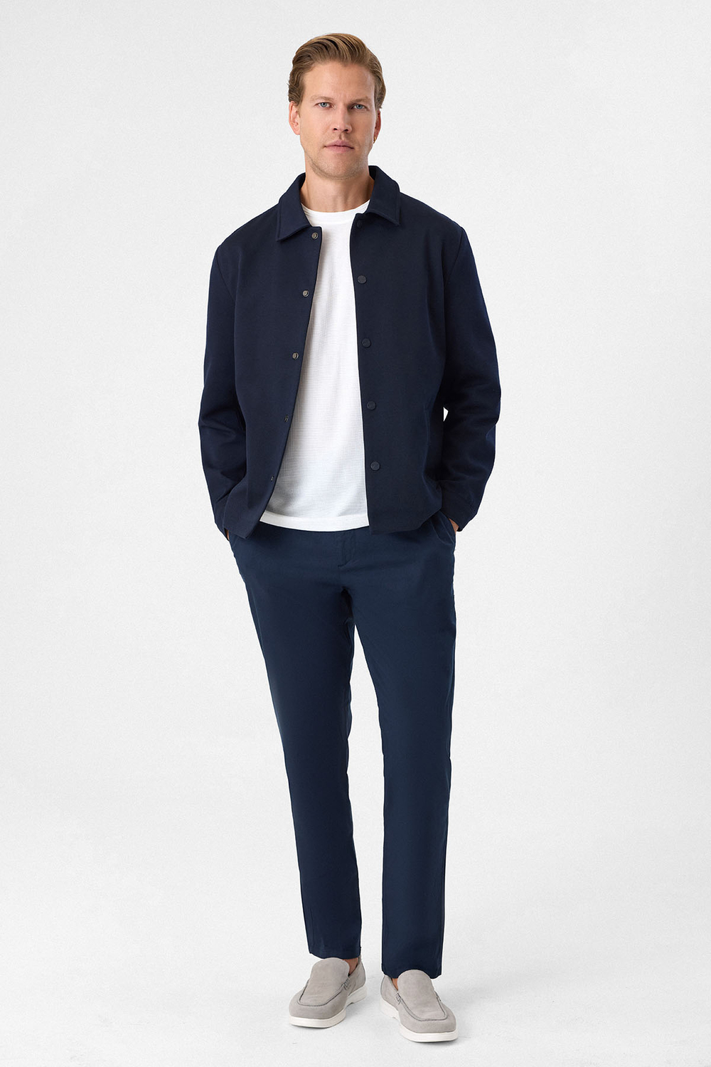 Lacivert Regular Fit Diagonel Örme Mont
