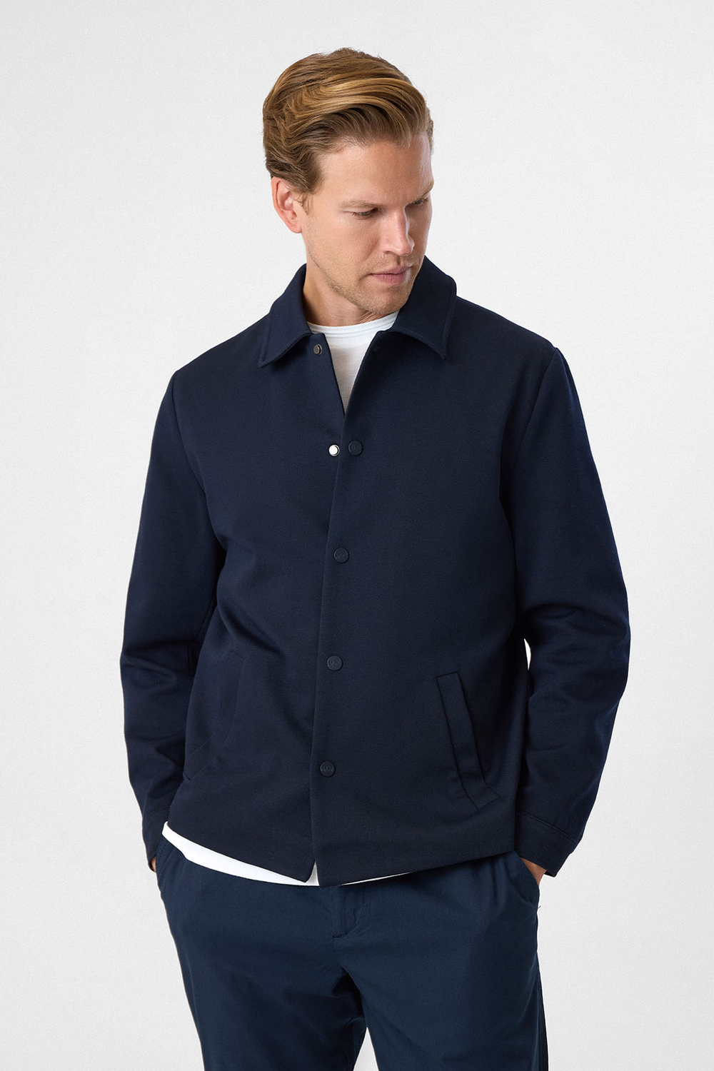 Lacivert Regular Fit Diagonel Örme Mont