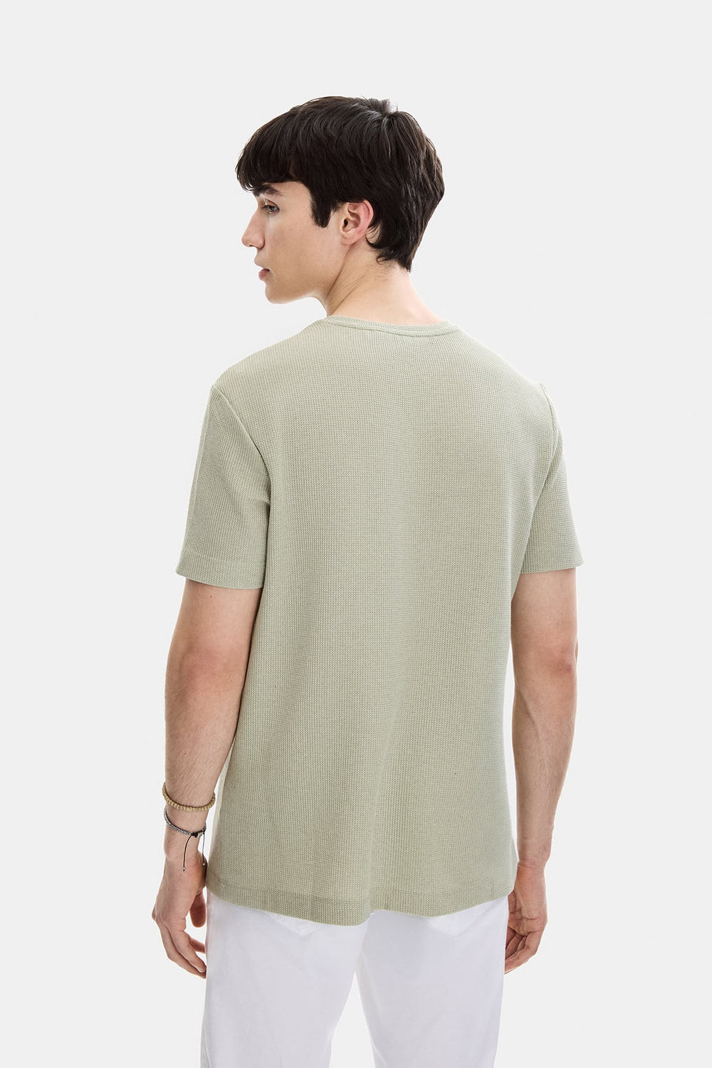 Mint Yeşil Regular Fit Örme Bisiklet Yaka Tişört