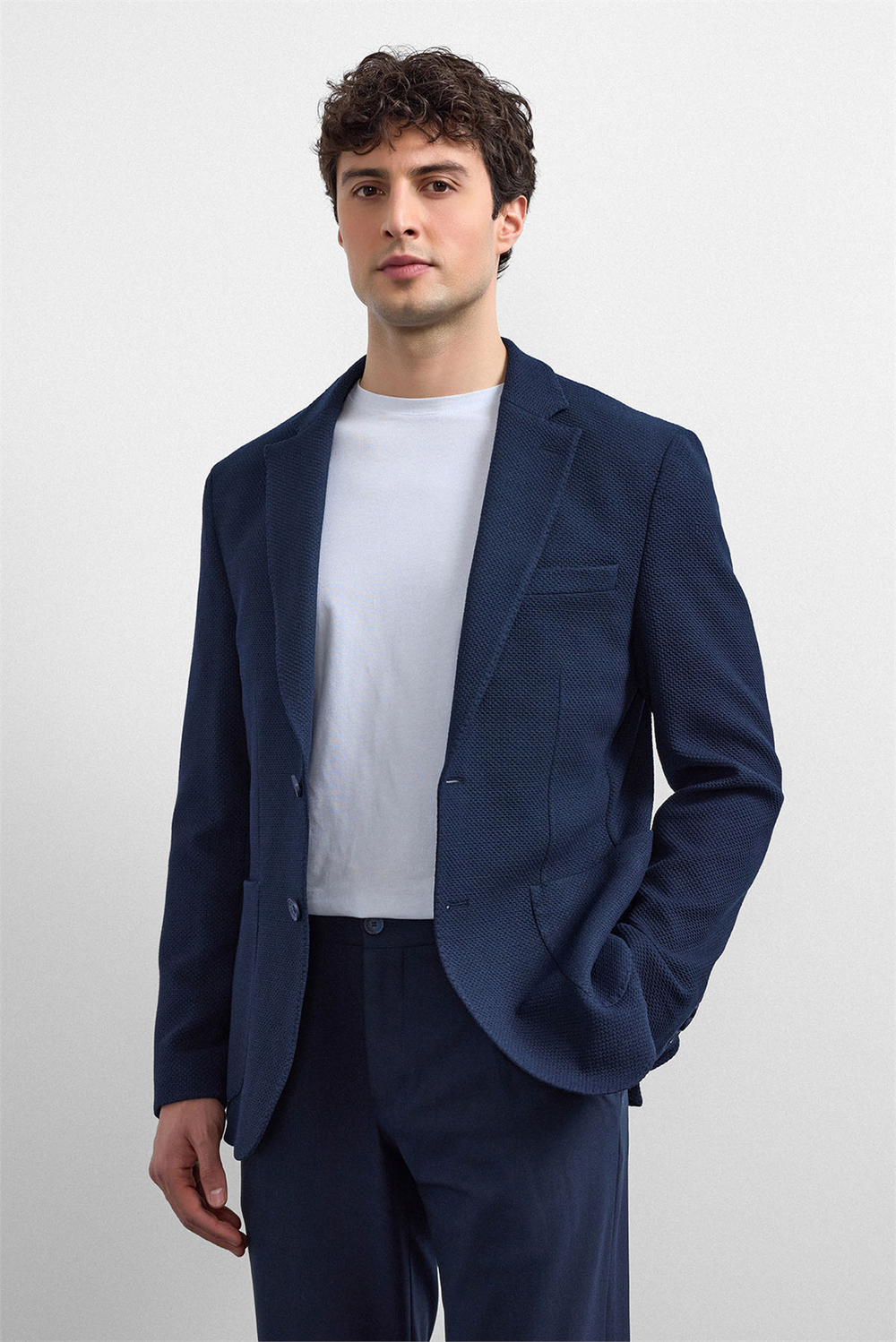 Lacivert Slim Fit Mono Yaka Ceket
