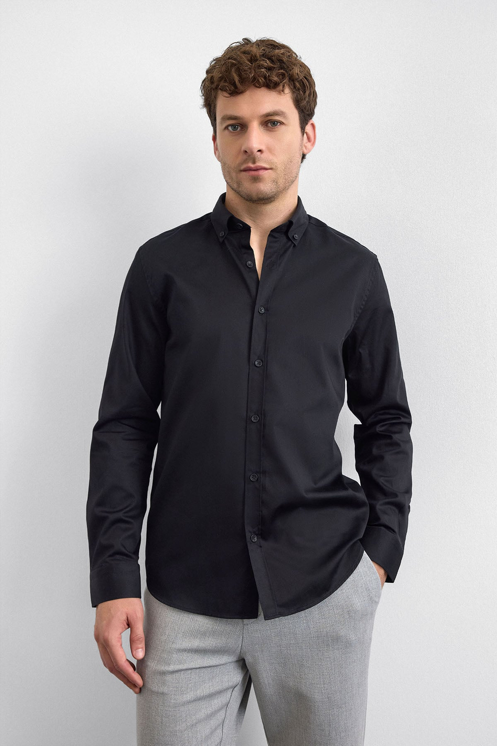 Siyah Normal Yaka Smart Casual Gömlek 