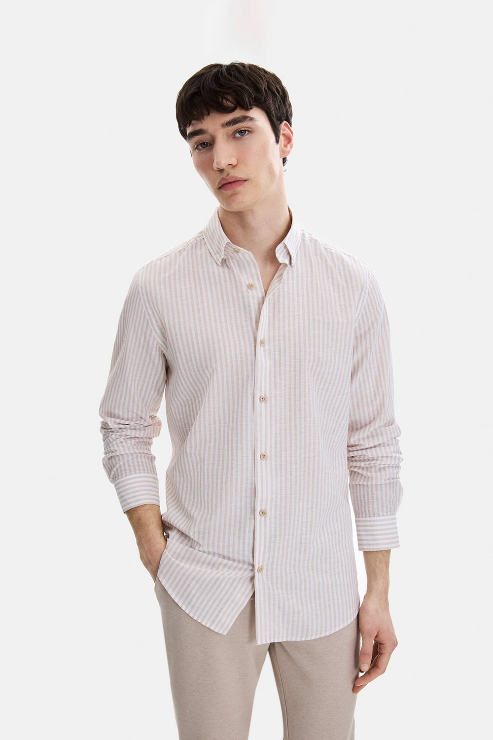 Bej Regular Fit Modern Gömlek