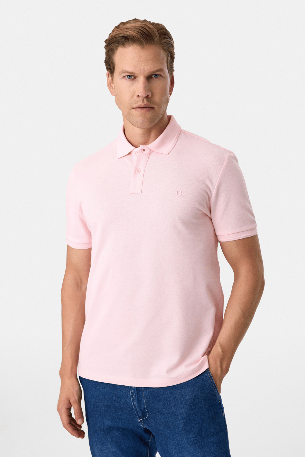 Pembe Regular Fit Polo Yaka  Örme Tişört
