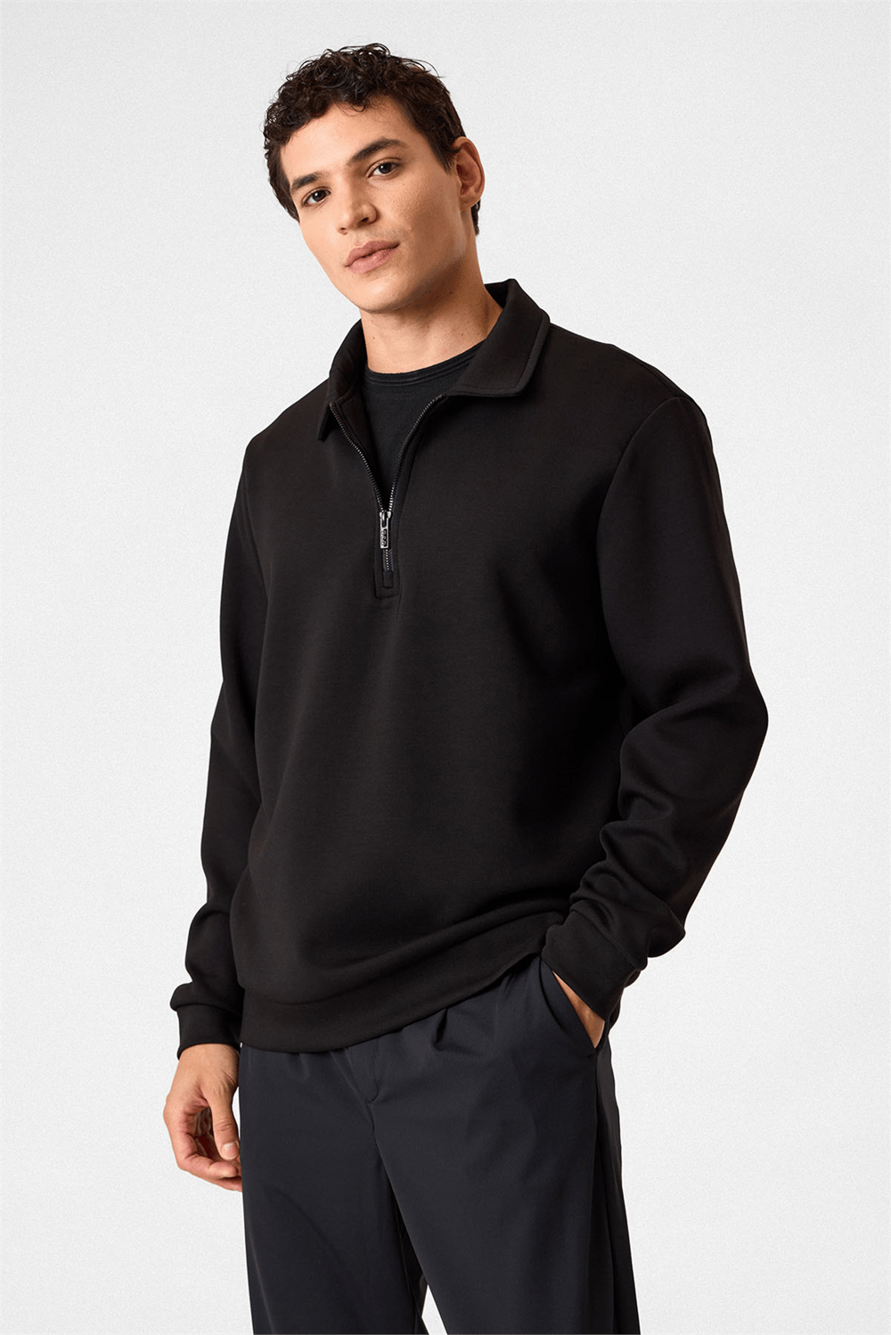Siyah Fermuarlı Bordo Sweatshirt