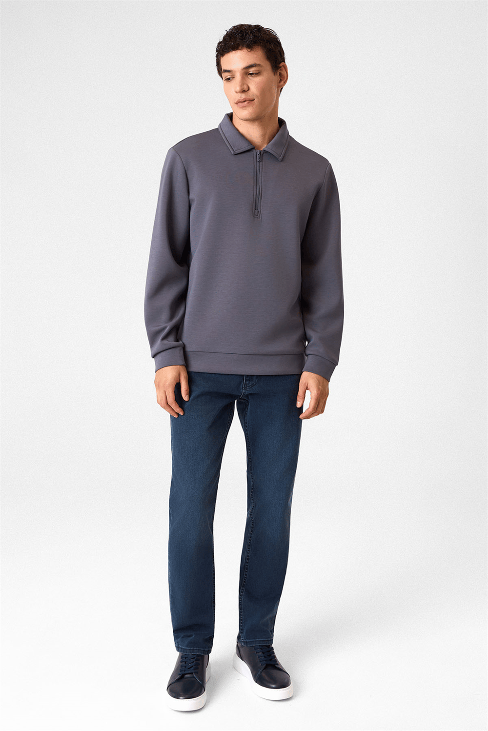 Gri Fermuarlı Bordo Sweatshirt