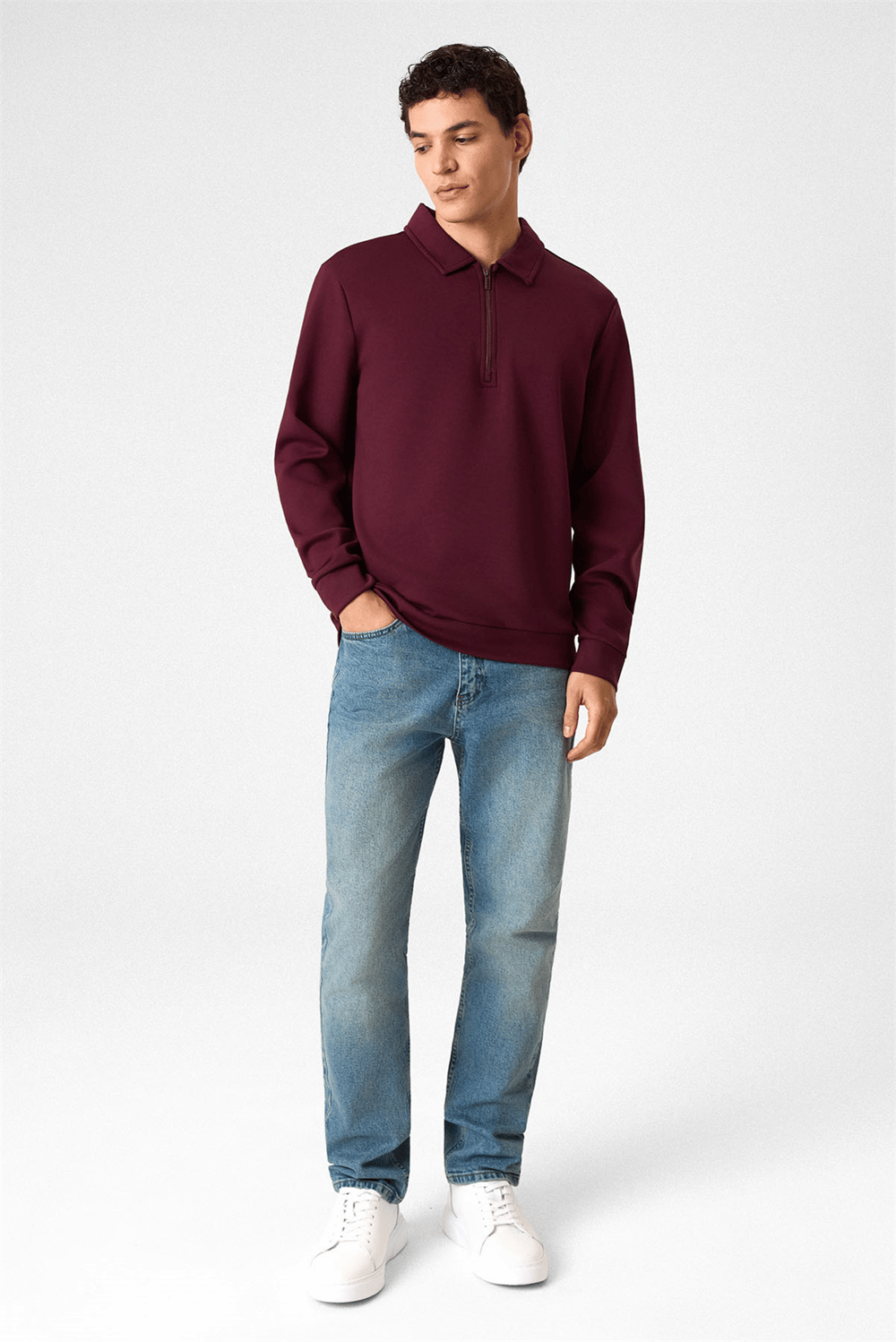 Yarım Fermuarlı Bordo Sweatshirt