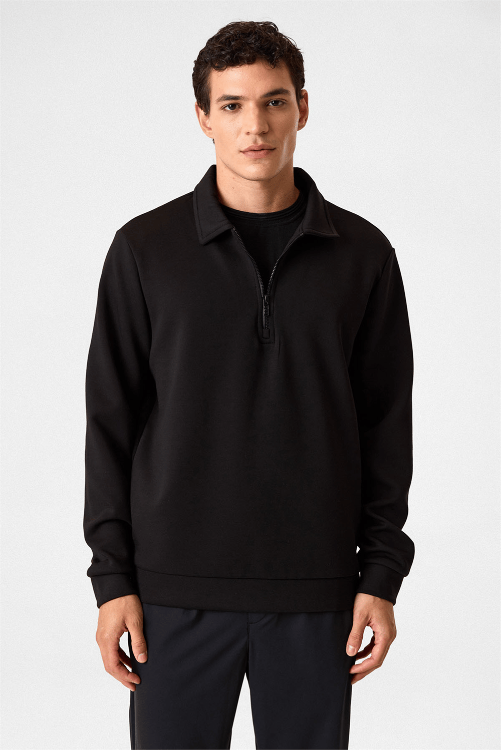 Siyah Fermuarlı Bordo Sweatshirt
