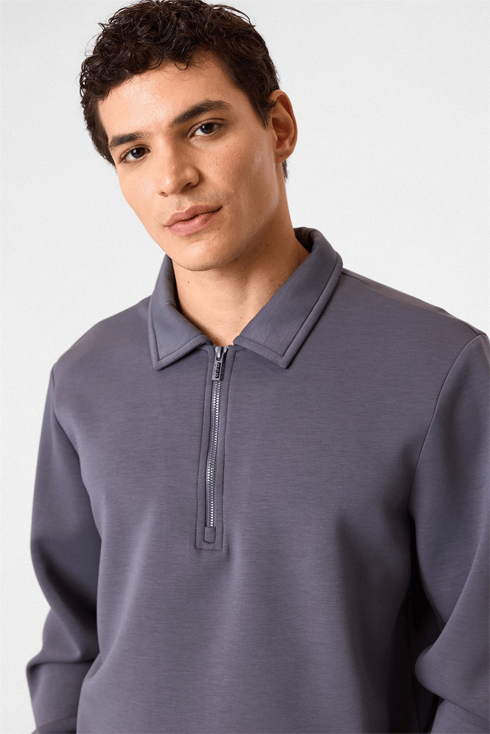 Gri Fermuarlı Bordo Sweatshirt