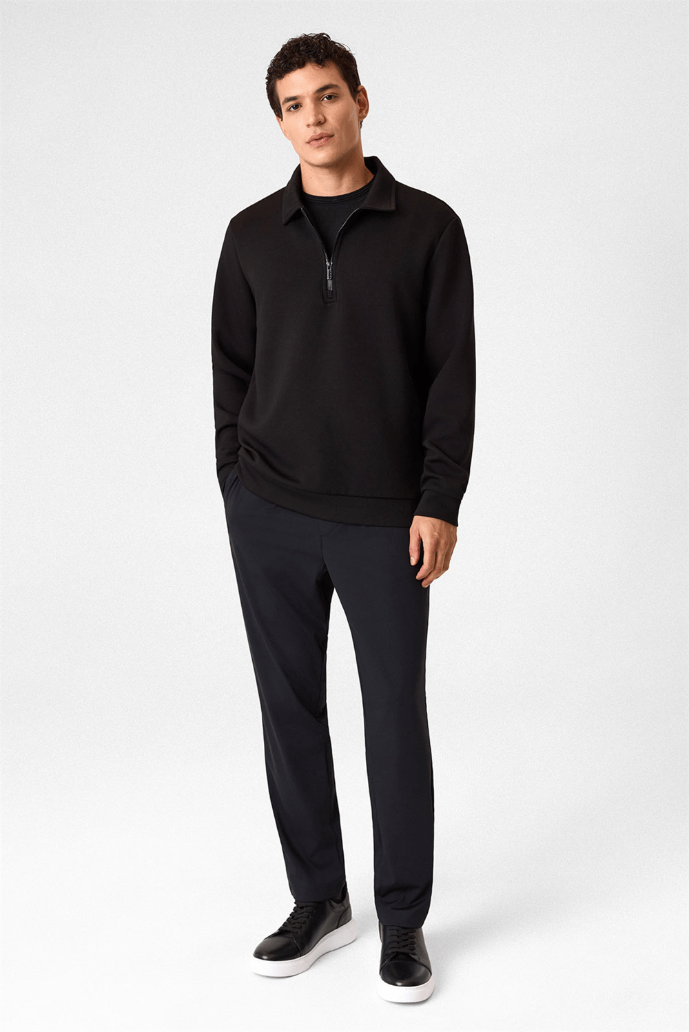 Siyah Fermuarlı Bordo Sweatshirt