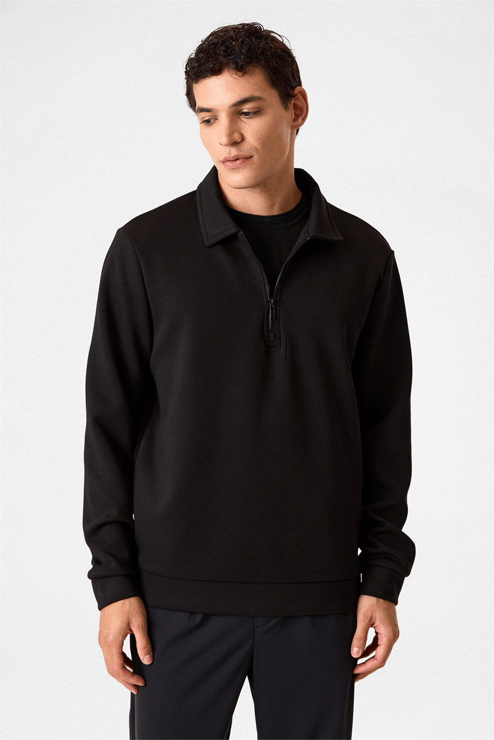 Siyah Fermuarlı Bordo Sweatshirt