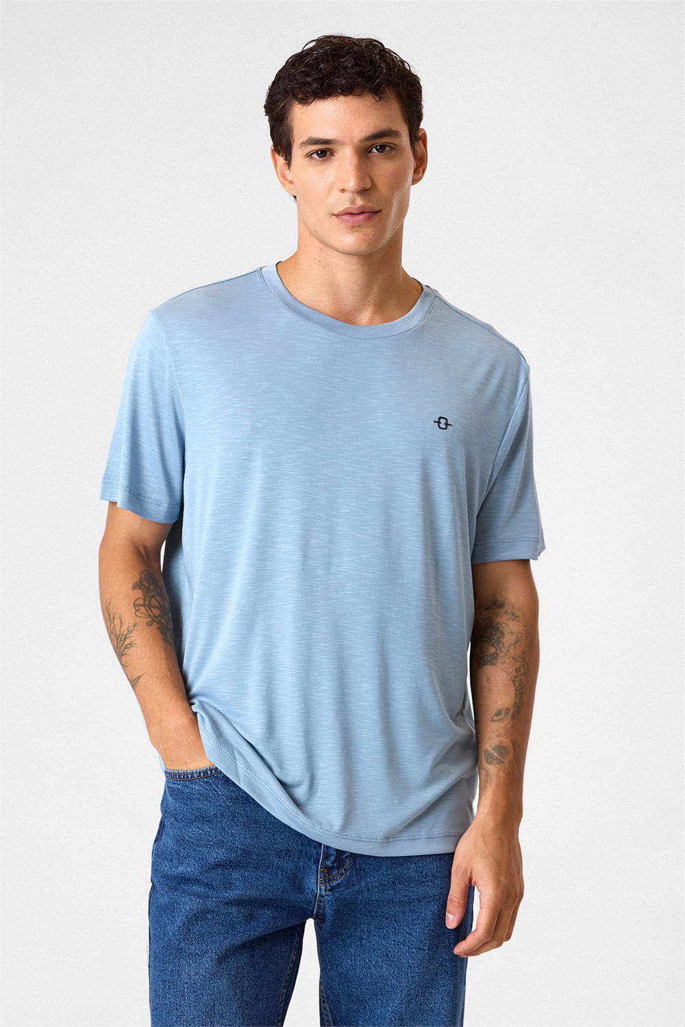 Regular Fit Basic Mavi Tişört