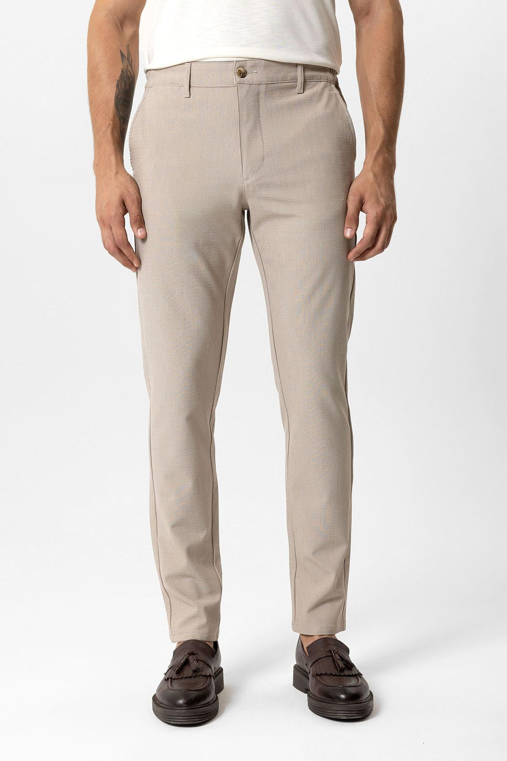 Bej Regular Fit Beli Lastikli Yan Cep Casual Pantolon
