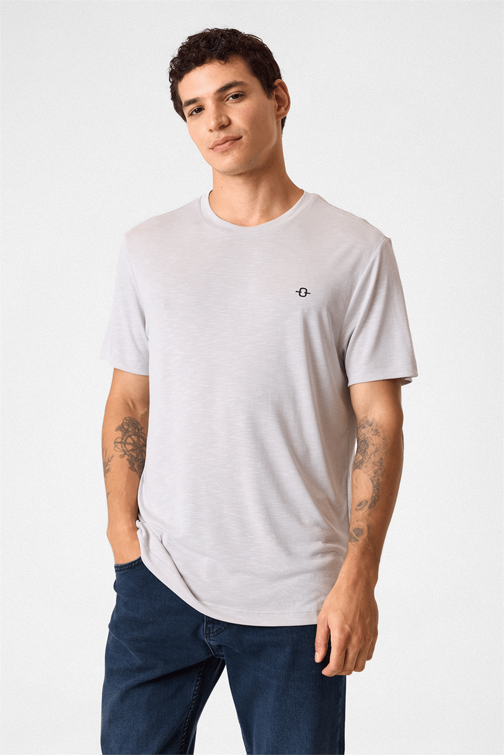 Regular Fit Basic Gri Bisiklet Yaka Tişört 
