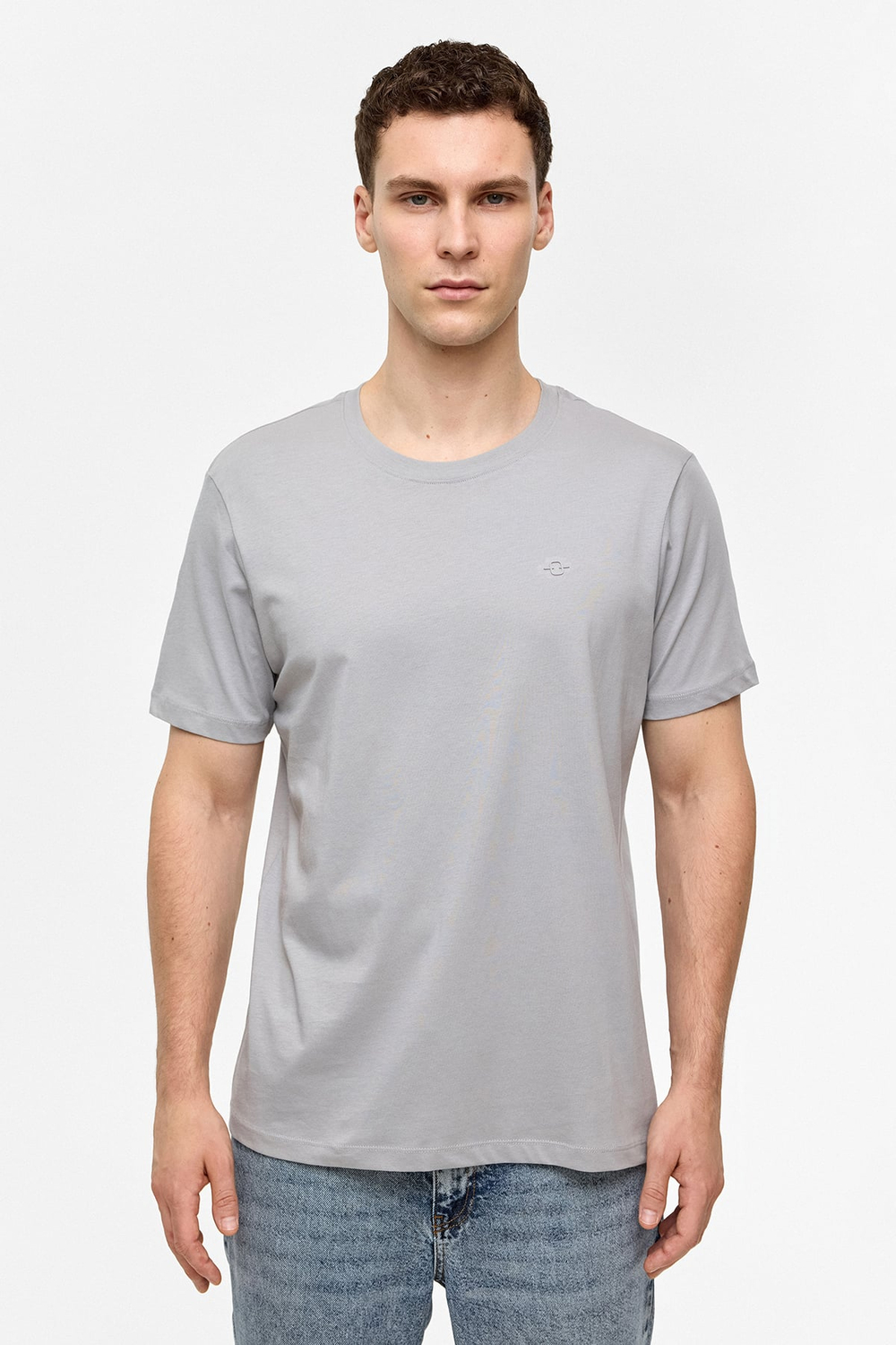 Açık Gri Regular Fit Bisiklet Yaka Basic Tişört 
