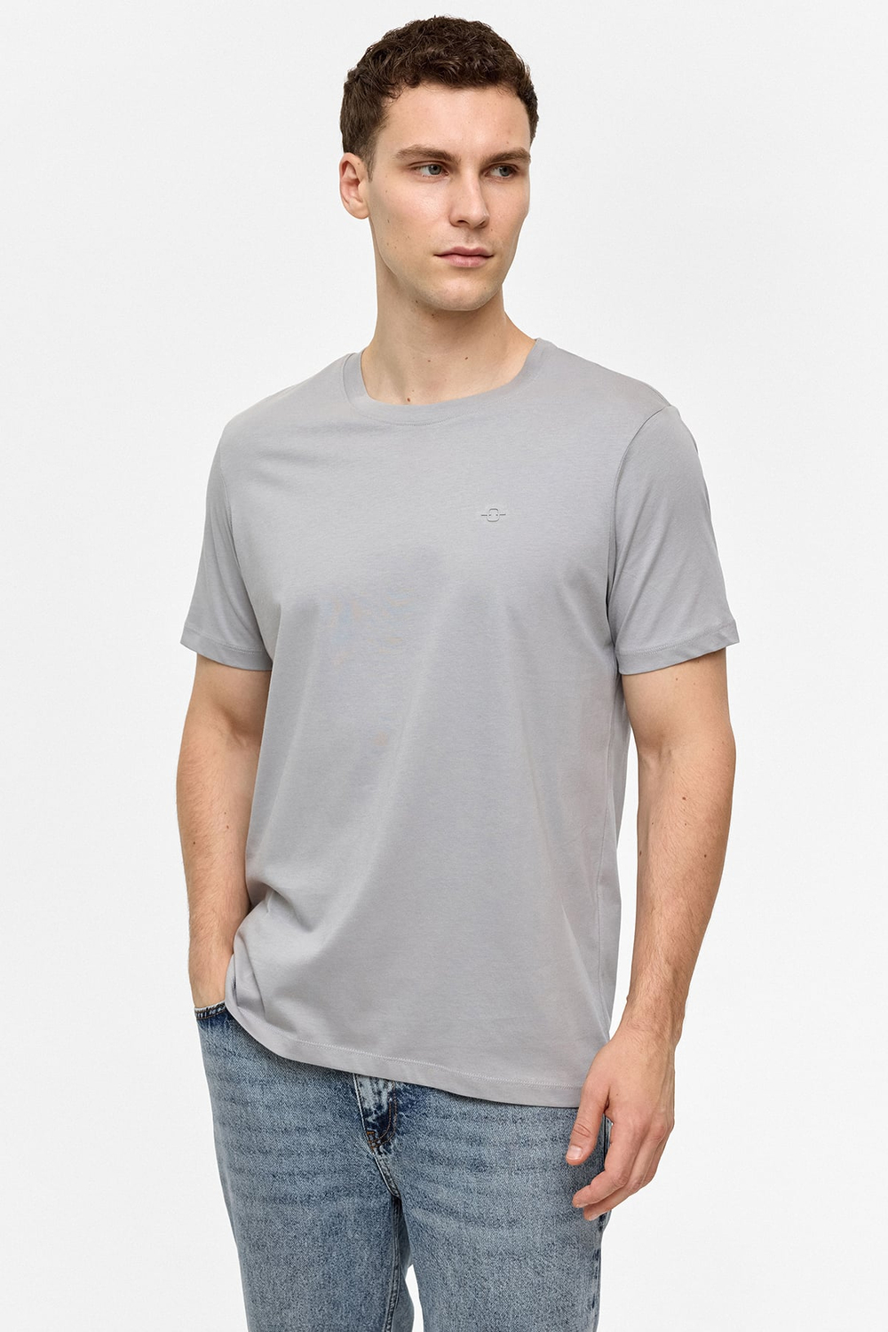 Açık Gri Regular Fit Bisiklet Yaka Basic Tişört 