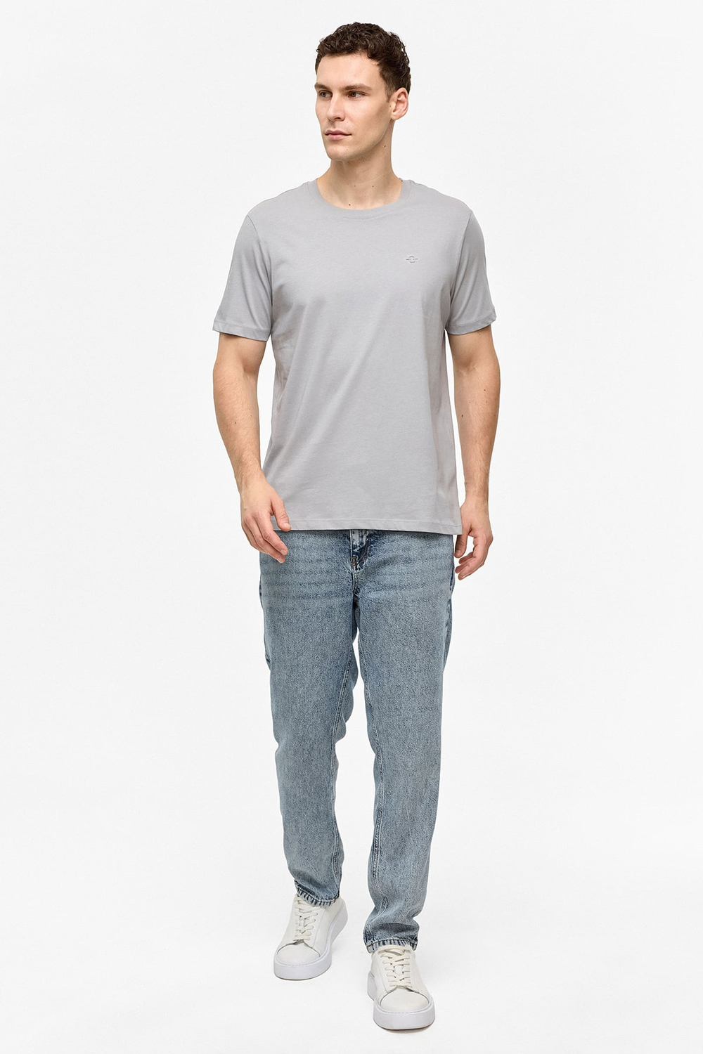 Açık Gri Regular Fit Bisiklet Yaka Basic Tişört 