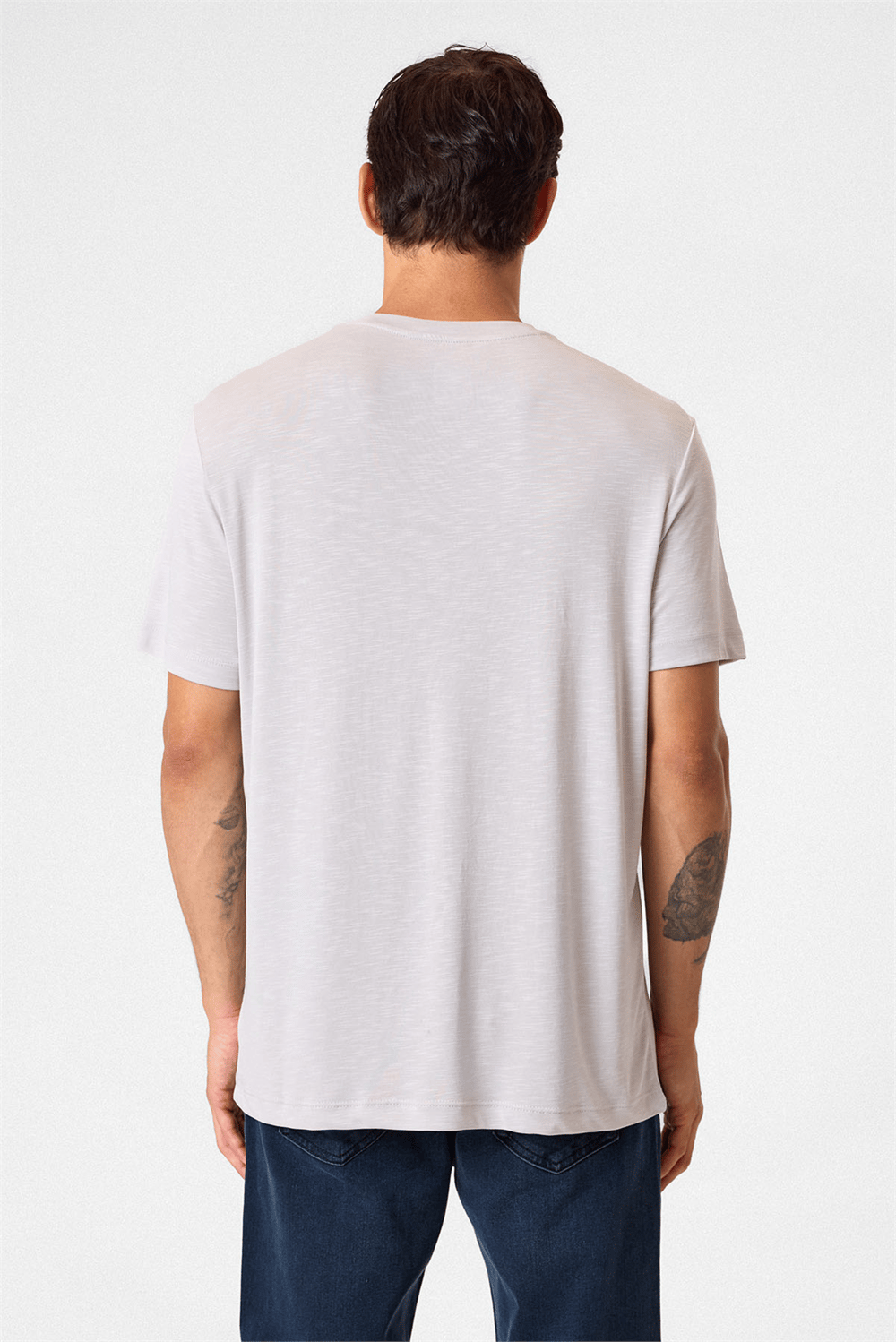Regular Fit Basic Gri Bisiklet Yaka Tişört 
