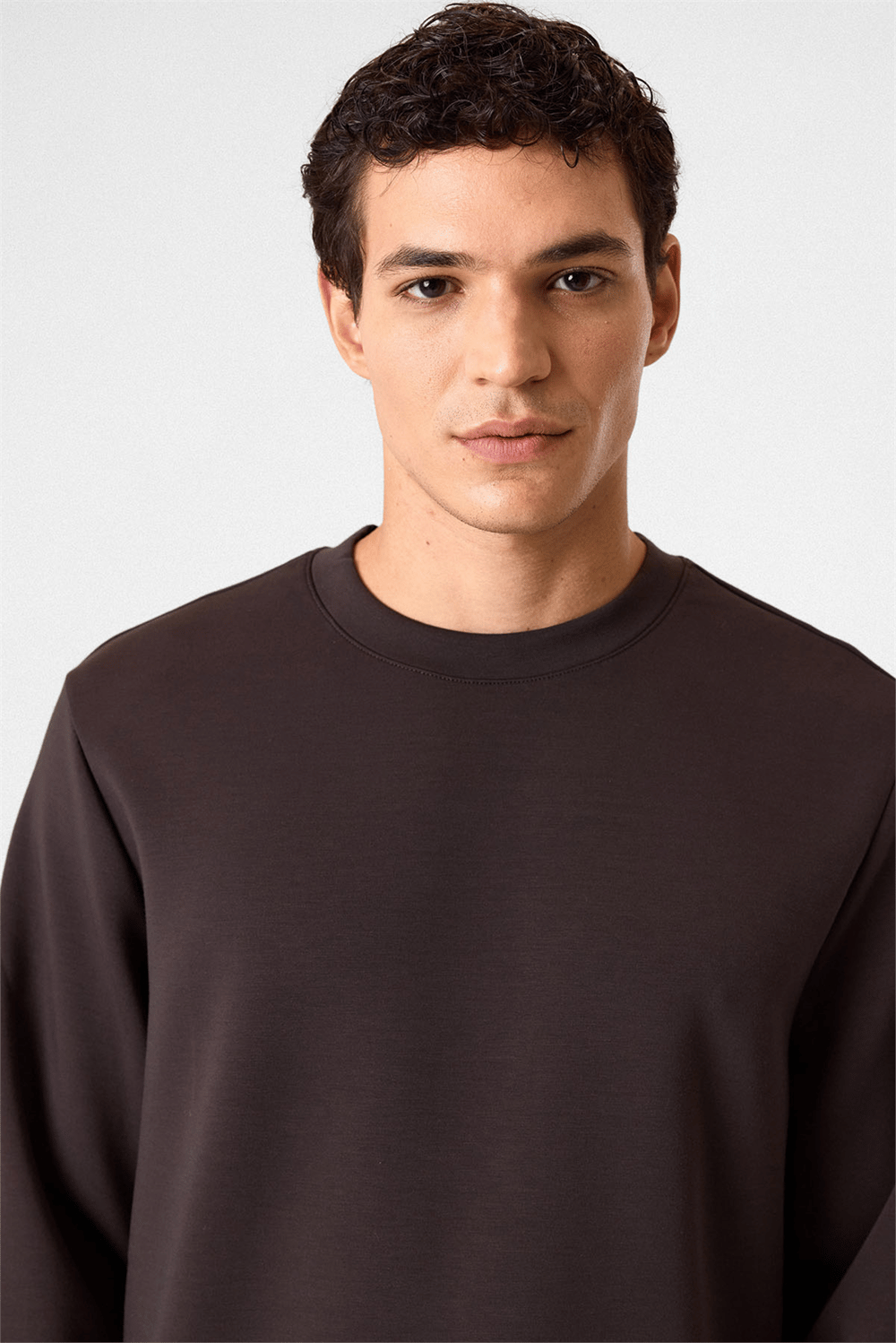 Regular Fit Bisiklet Yaka Kahverengi Sweatshirt
