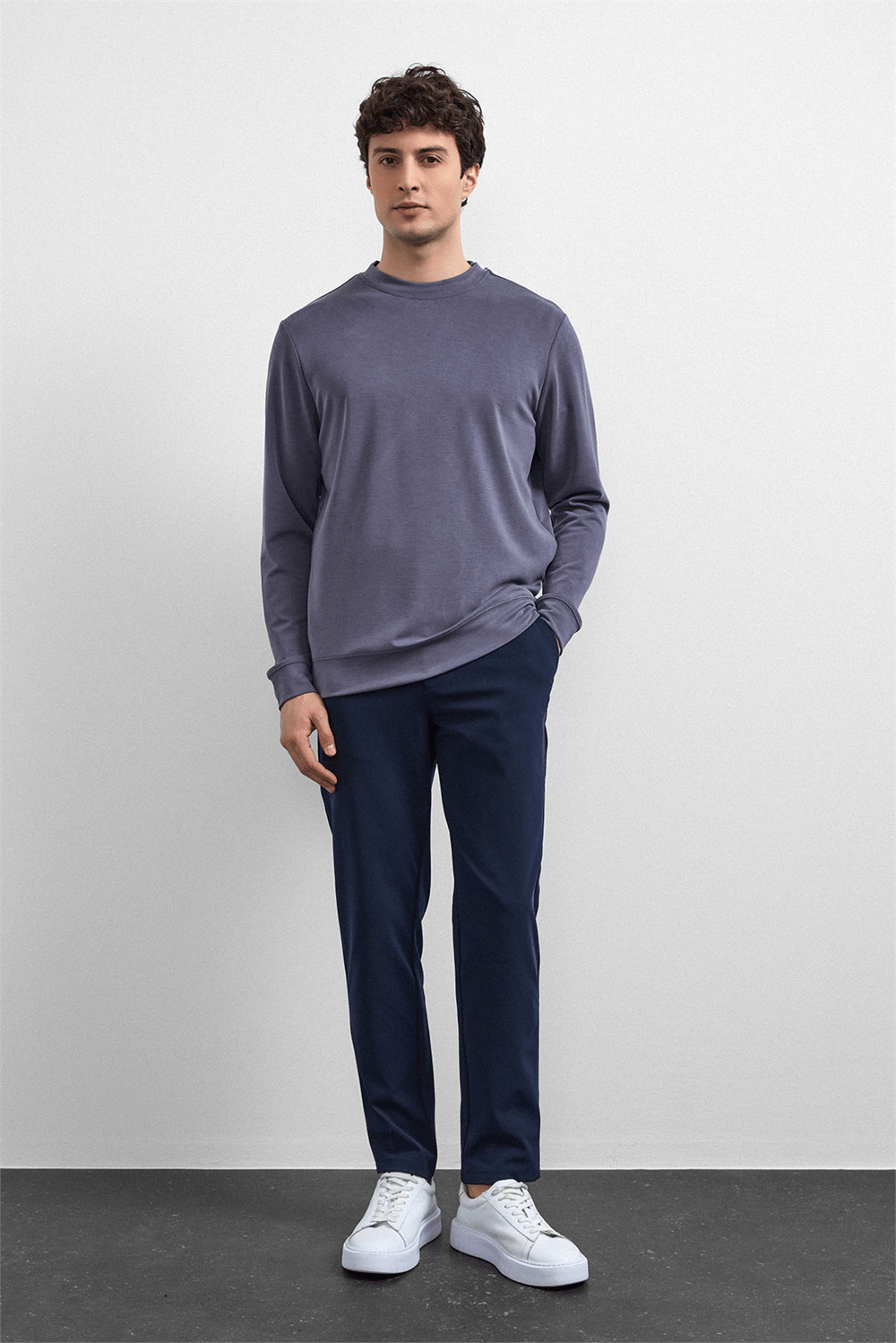 Antrasit Regular Fit Bisiklet Yaka Sweatshirt