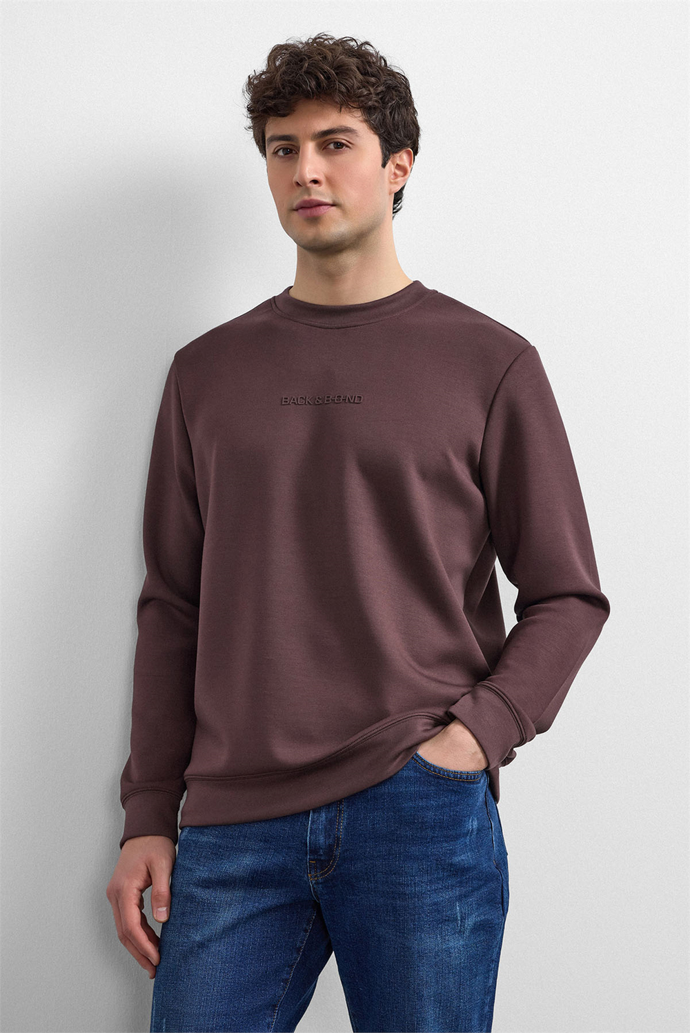 Kahve Regular Fit Bisiklet Yaka Sweatshirt