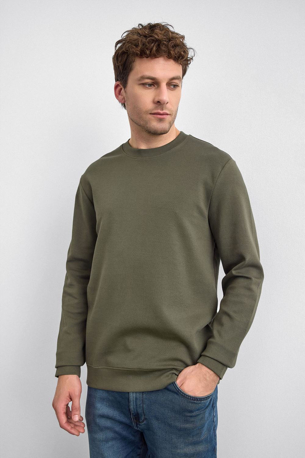 Haki Regular Fit Bisiklet Yaka Sweatshirt