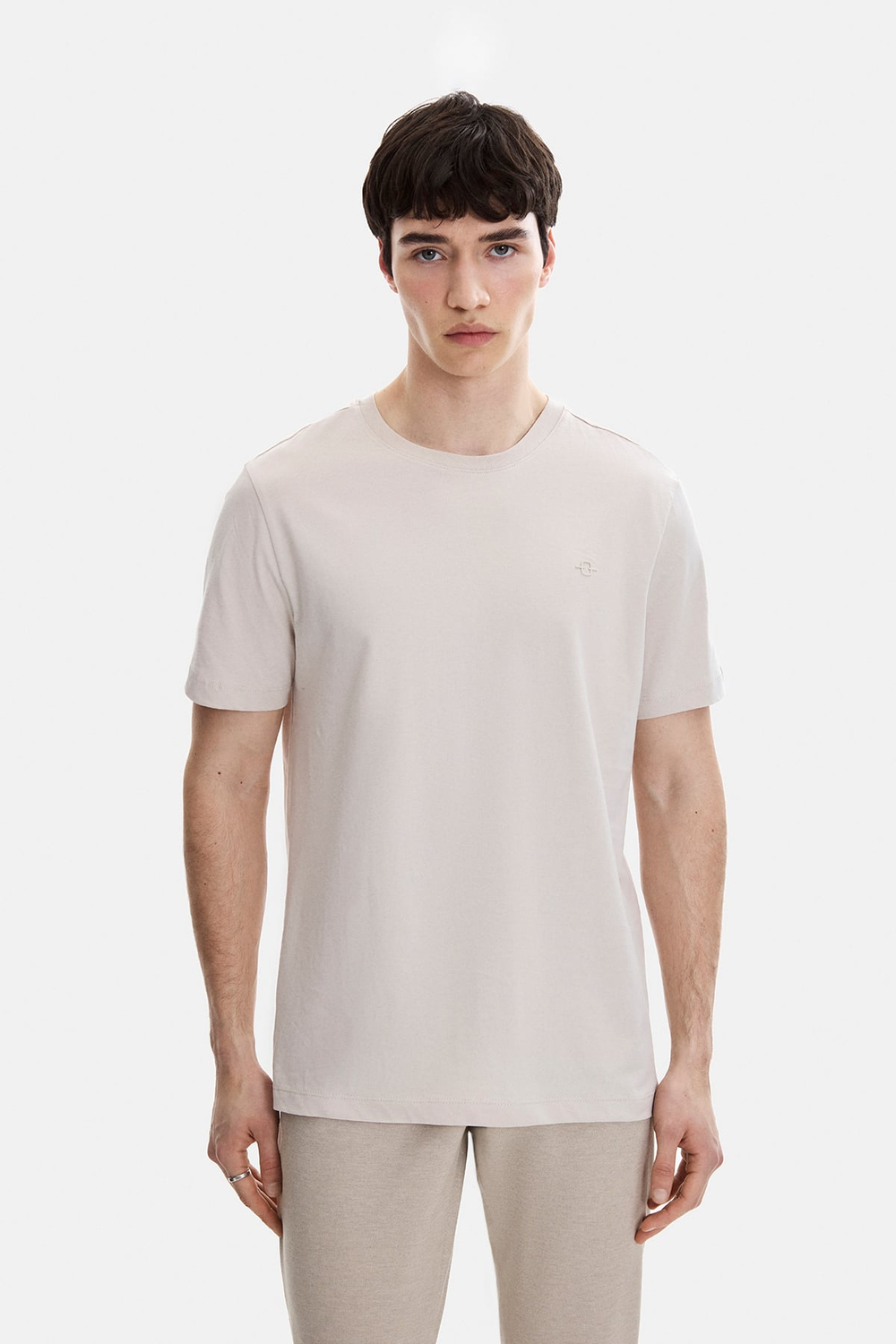 Bej Regular Fit Bisiklet Yaka Tişört