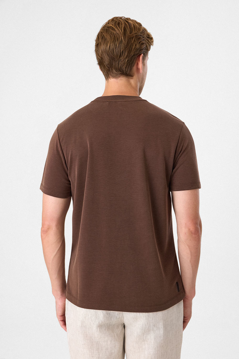 Kahve Regular Fit Bisiklet Yaka Tişört