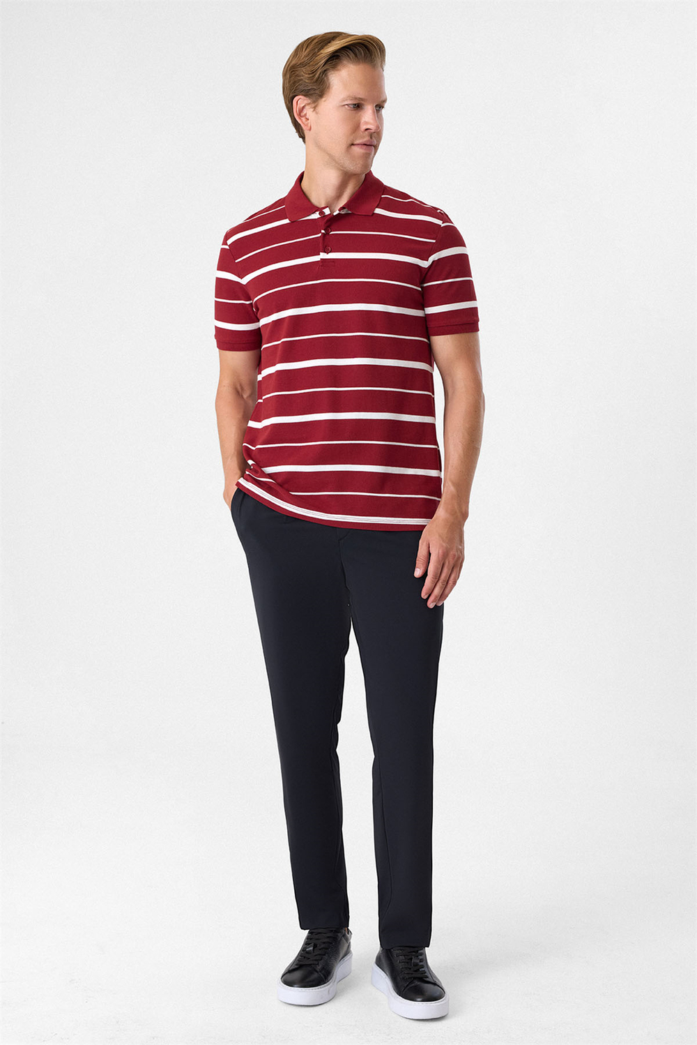 Regular Fit Bordo Düğmeli Polo Yaka Tişört