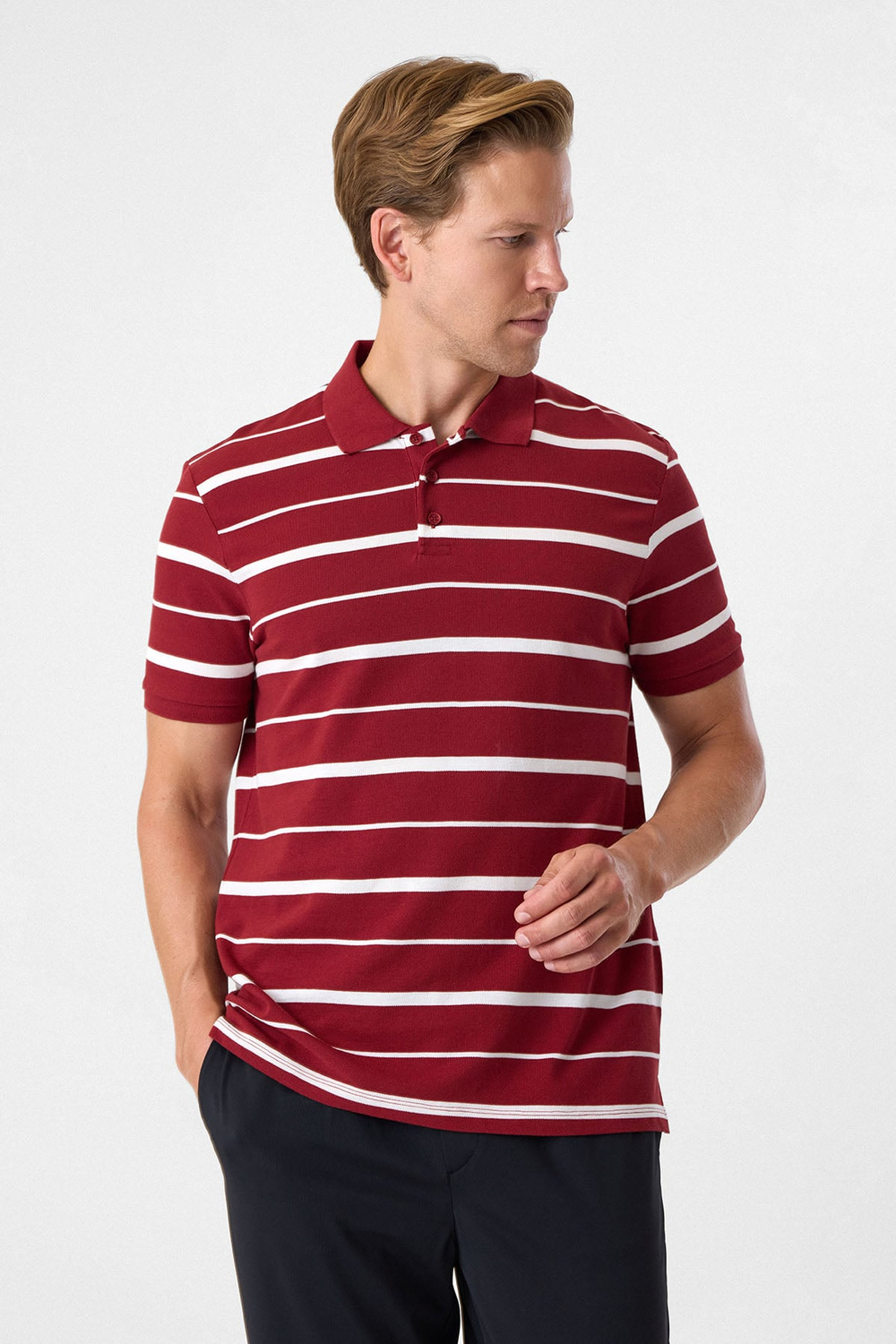 Regular Fit Bordo Düğmeli Polo Yaka Tişört