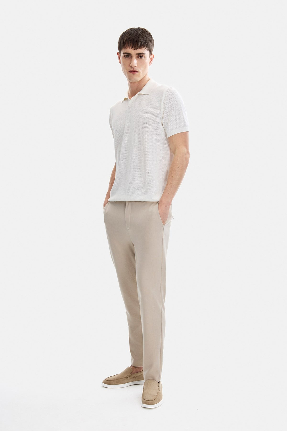 REGULAR FIT DIAGONEL JAKARLI ÖRME PANTOLON