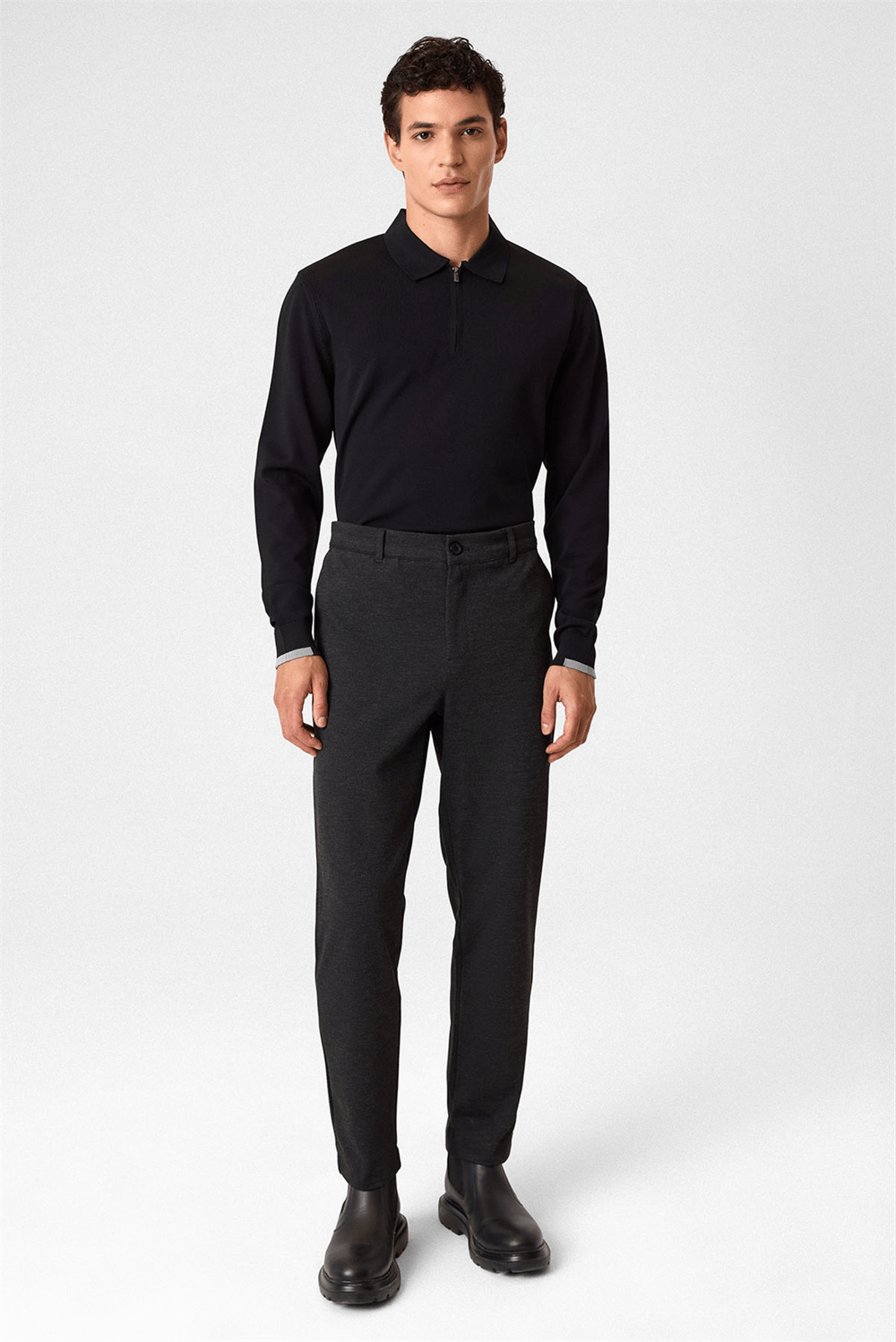 Regular Fit Diagonel Kahve Jogger Pantolon