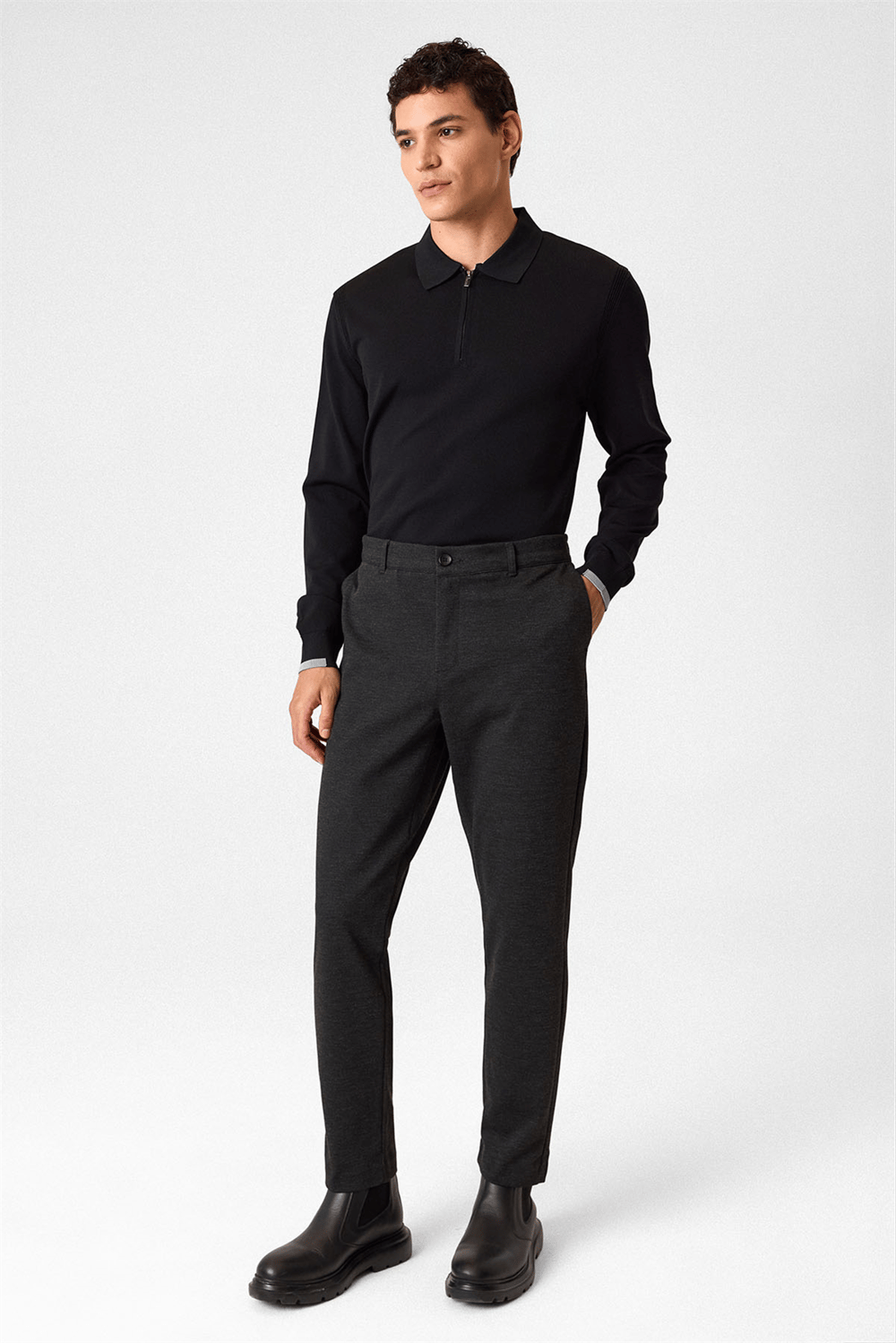 Regular Fit Diagonel Kahve Jogger Pantolon