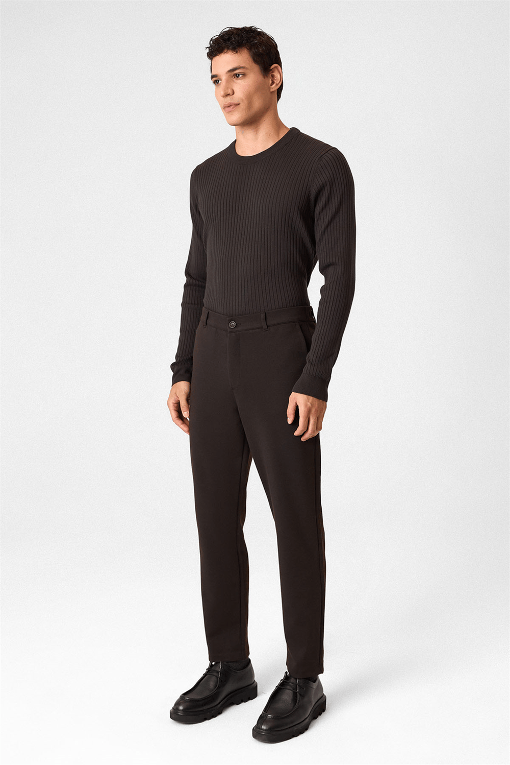 Regular Fit Diagonel Kahve Jogger Pantolon