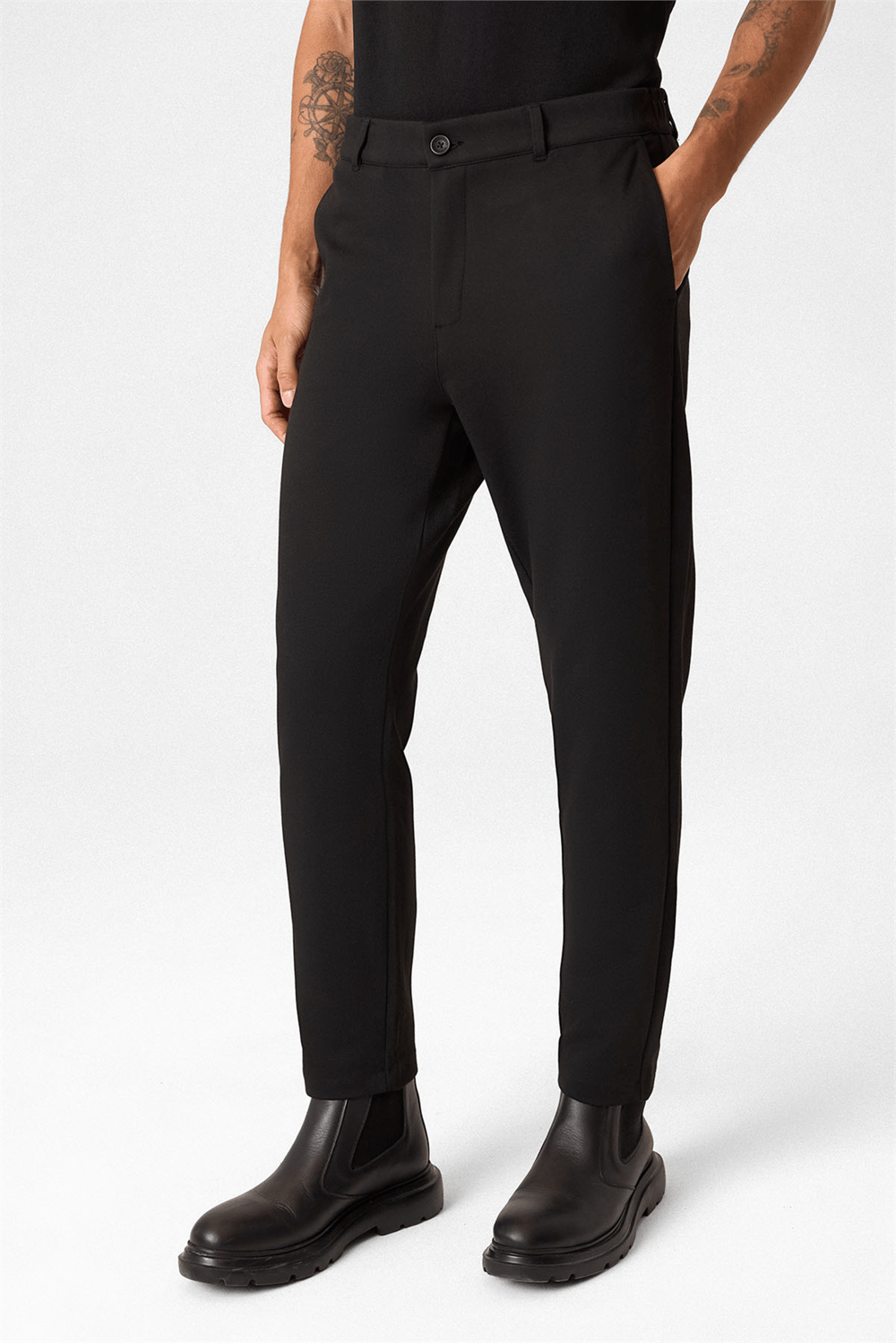 Regular Fit Diagonel Siyah Jogger Pantolon