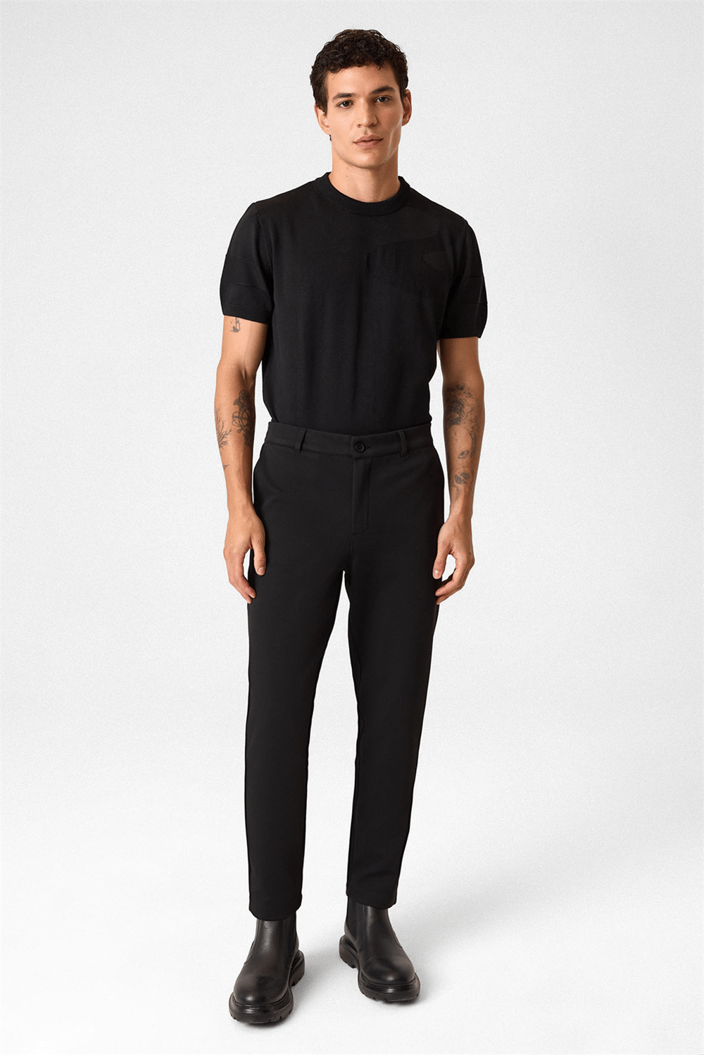 Regular Fit Diagonel Siyah Jogger Pantolon