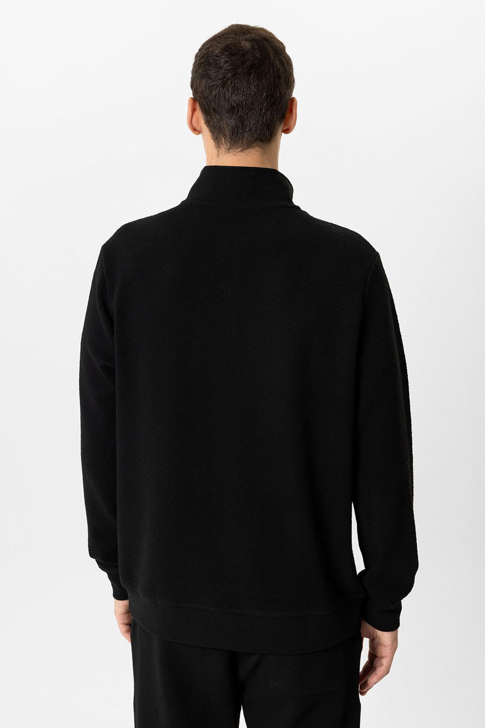 Siyah Regular Fit Dik Yaka Yarım Fermuarlı Sweatshirt