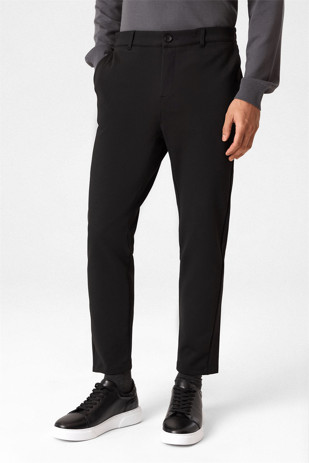 Siyah Regular Fit Diagonel Pantolon