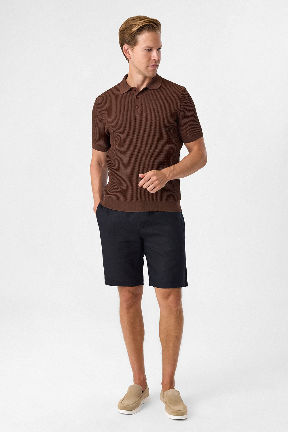 Regular Fit Düğmesiz Kahve Polo Yaka Tişört
