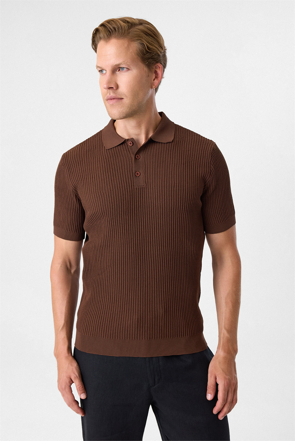 Regular Fit Düğmesiz Kahve Polo Yaka Tişört