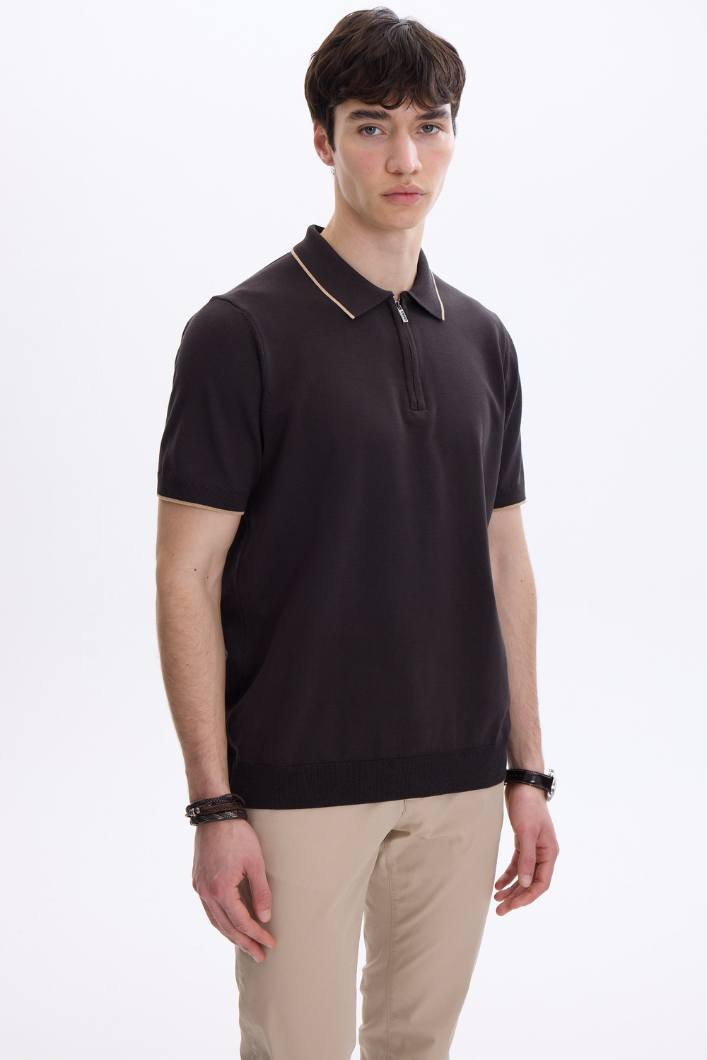Kahve  Regular Fit Örme Triko